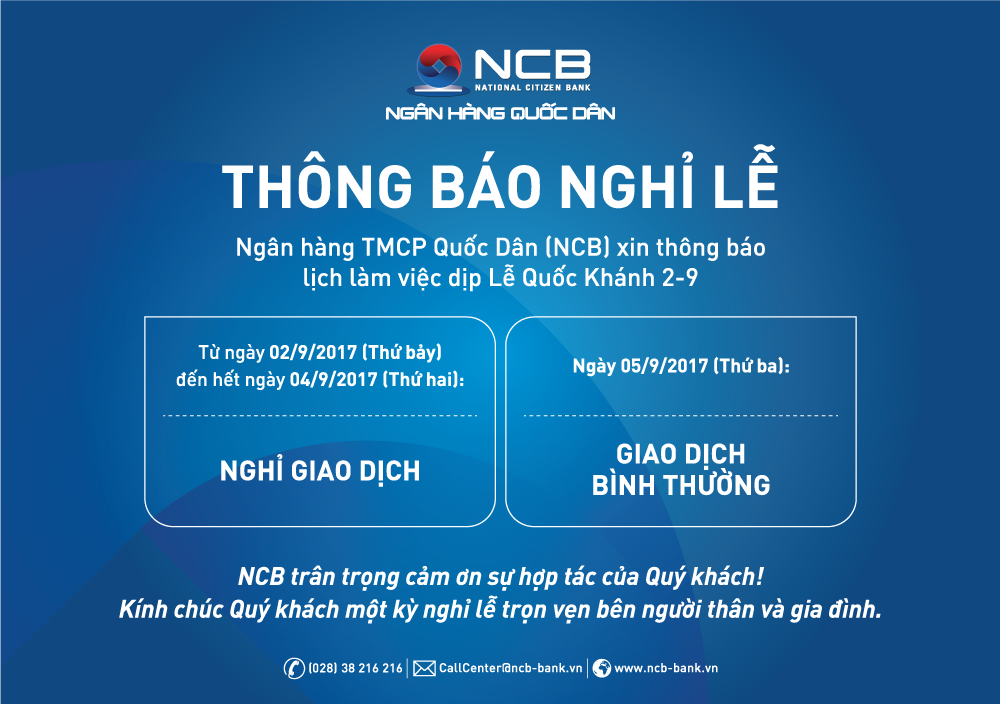 THÔNG BÁO NGHỈ LỄ QUỐC KHÁNH 2-9