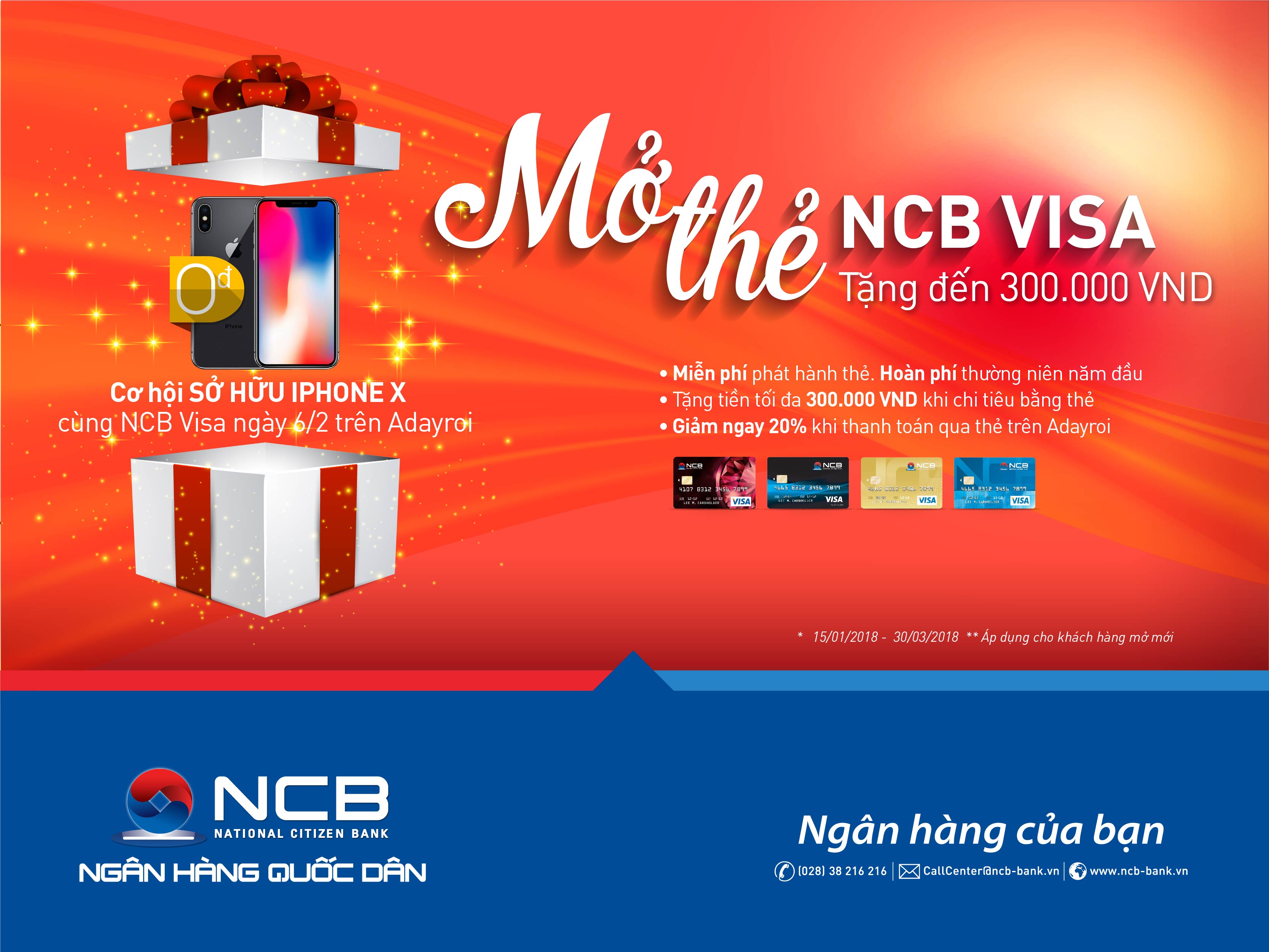 NCB triển khai chương trình “Mở thẻ Visa – Tặng đến 300K”