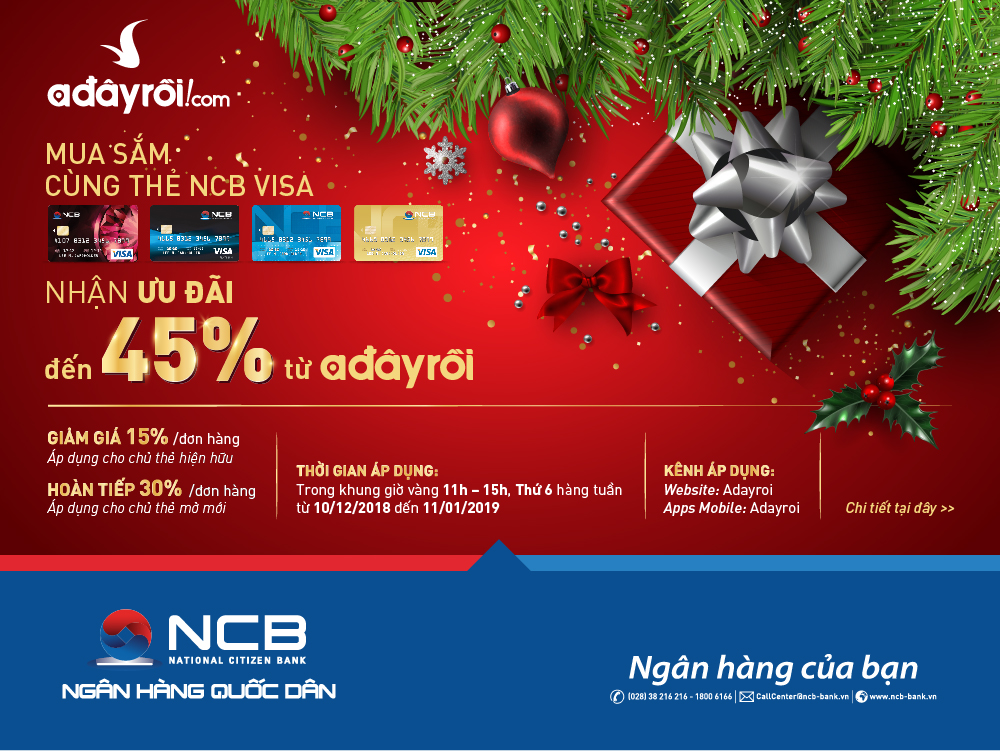 THỨ SÁU VUI VẺ SHOPPING TRÊN ADAYROI CÙNG THẺ NCB VISA