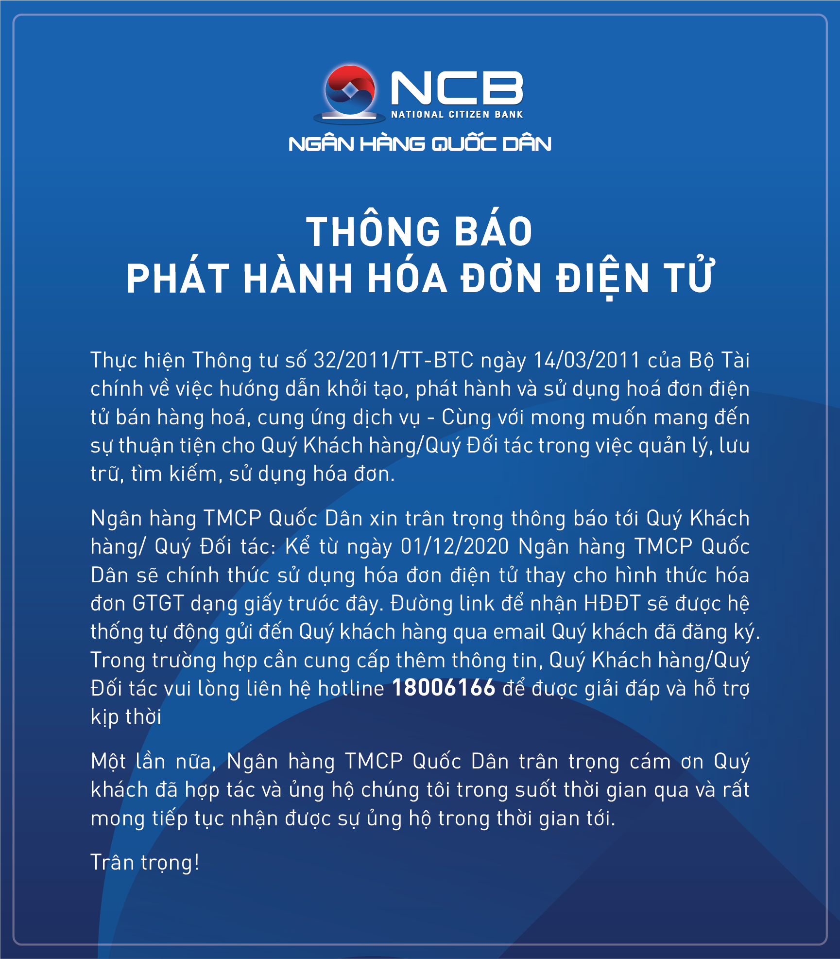 THÔNG BÁO PHÁT HÀNH HÓA ĐƠN ĐIỆN TỬ