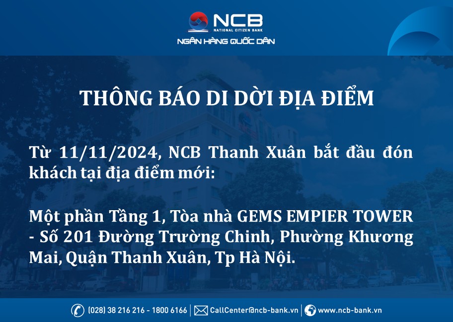 NCB Thanh Xuân thay đổi địa điểm giao dịch