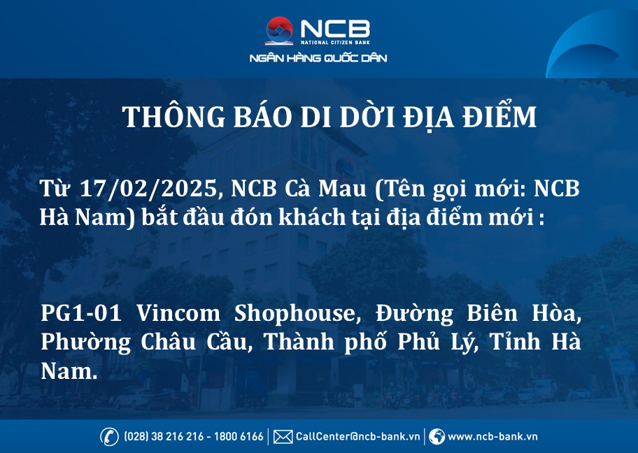 NCB Cà Mau thay đổi tên gọi và địa điểm giao dịch