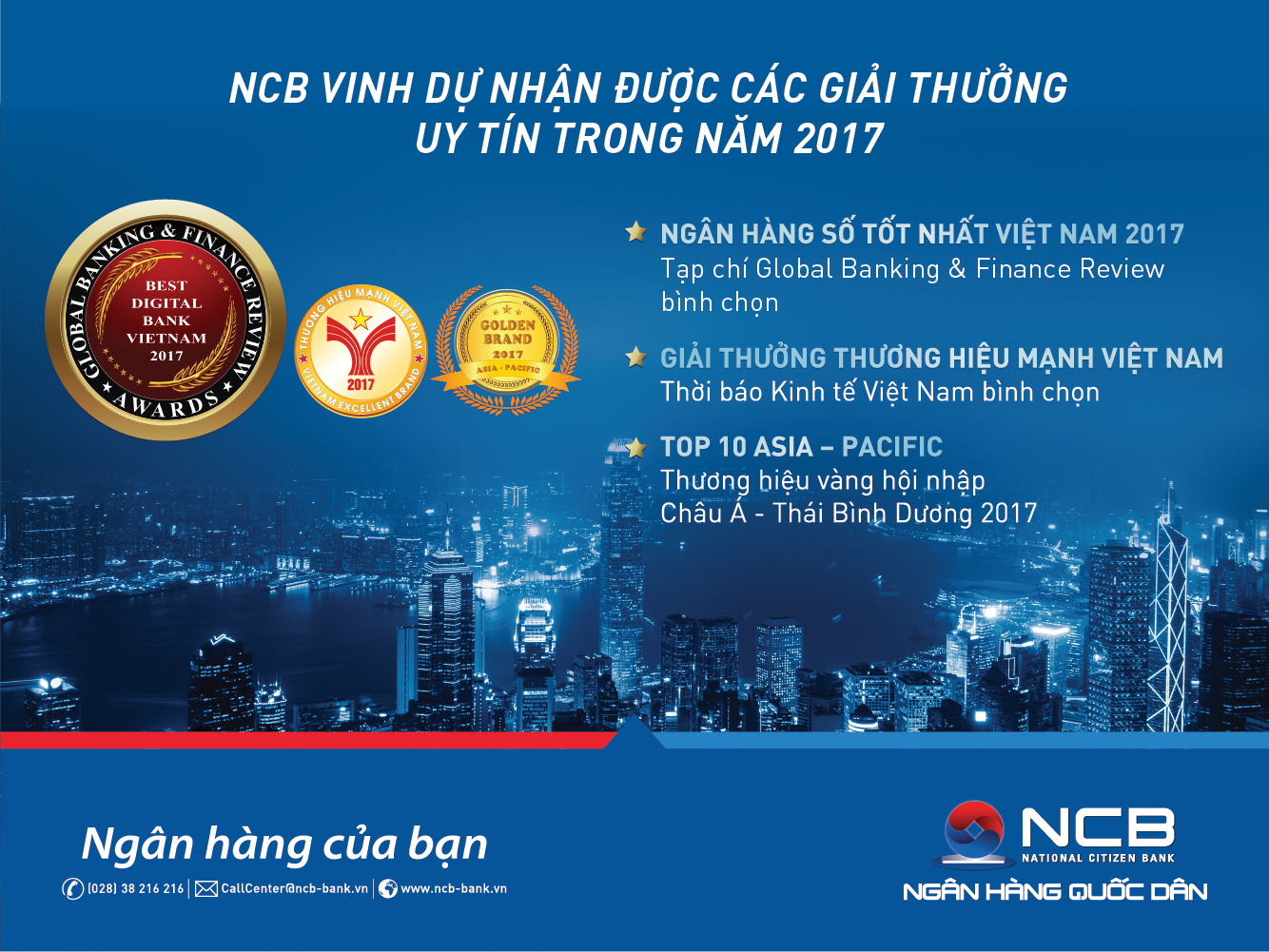 Ngân hàng NCB vinh dự nhận 2 Giải thưởng Quốc tế danh giá