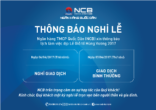 THÔNG BÁO NGHỈ LỄ GIỖ TỔ HÙNG VƯƠNG