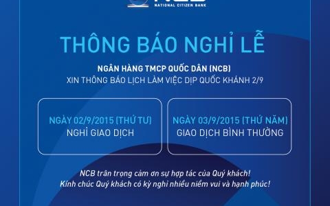 THÔNG BÁO NGHỈ LỄ DỊP QUỐC KHÁNH 2/9