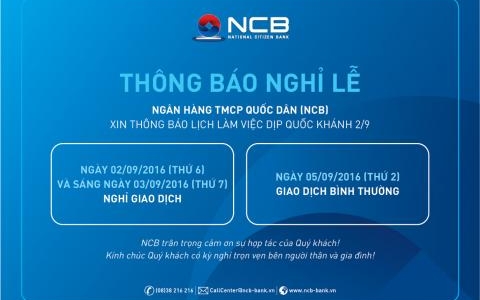 THÔNG BÁO NGHỈ LỄ 2/9