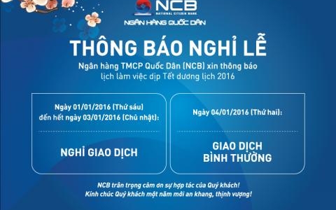 THÔNG BÁO LỊCH LÀM VIỆC TẾT DƯƠNG LỊCH 2016