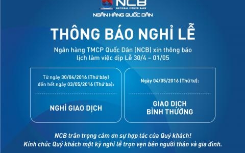 THÔNG BÁO NGHỈ LỄ 30/4 VÀ 1/5