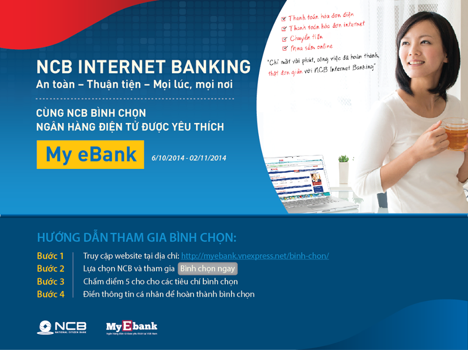 CÙNG BÌNH CHỌN NCB INTERNET BANKING TRỞ THÀNH NGÂN HÀNG ĐIỆN TỬ ĐƯỢC YÊU THÍCH