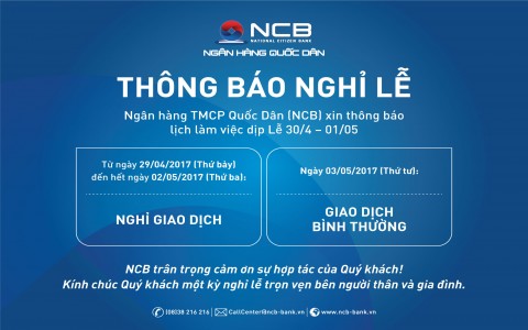 THÔNG BÁO NGHỈ LỄ 30/4 - 1/5