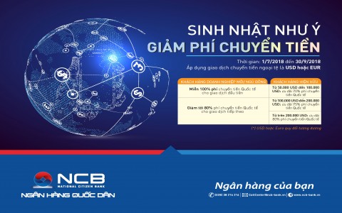 NCB MIỄN 100% PHÍ CHUYỂN TIỀN QUỐC TẾ