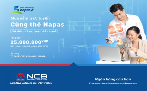 MUA SẮM TRỰC TUYẾN CÙNG THẺ GHI NỢ NỘI ĐỊA NCB ĐỂ CÓ CƠ HỘI TRÚNG THƯỞNG LÊN TỚI 25 TRIỆU ĐỒNG