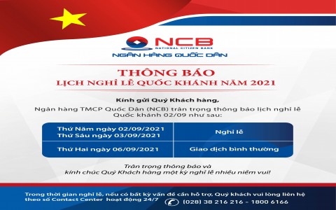 THÔNG BÁO LỊCH NGHỈ LỄ QUỐC KHÁCH NĂM 2021