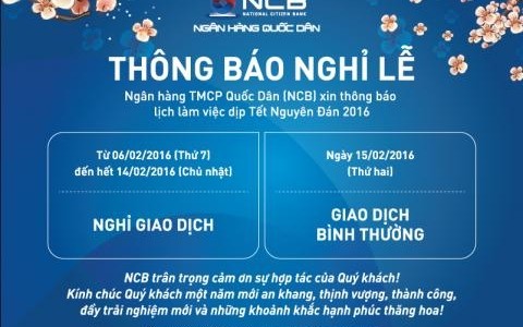 THÔNG BÁO NGHỈ LỄ TẾT NGUYÊN ĐÁN 2016