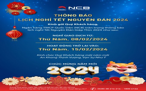 THÔNG BÁO LỊCH NGHỈ TẾT NGUYÊN ĐÁN 2024